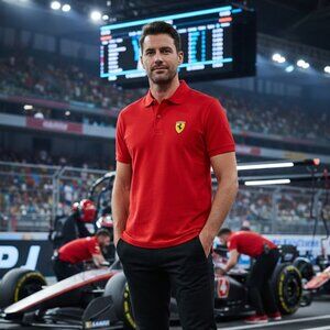 Scuderia FERRARI Scudetto Racing Red Short Sleeve Polo Shirt Size Small